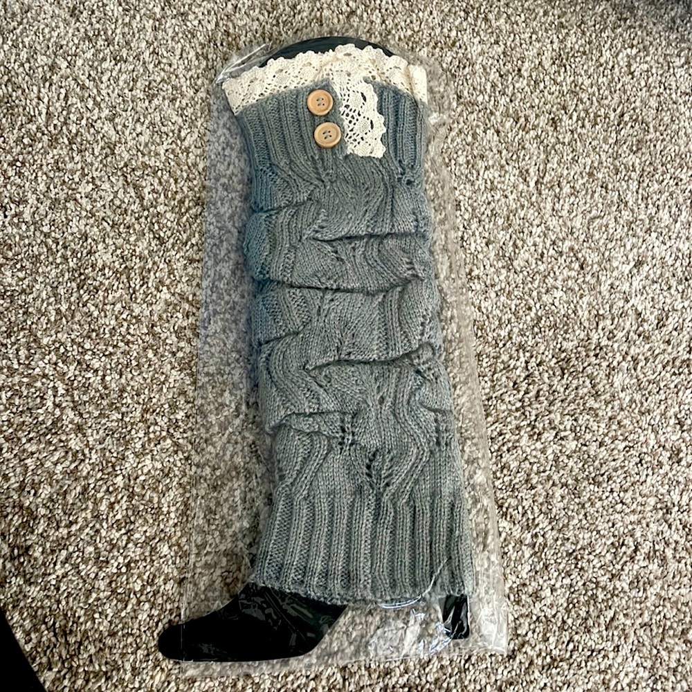 Gray leg warmers for boots  with lace top